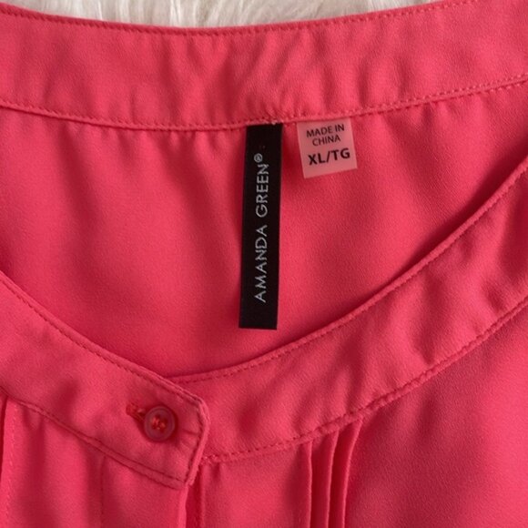 Amanda green coral button up short sleeve blouse size XL! - Picture 5 of 5